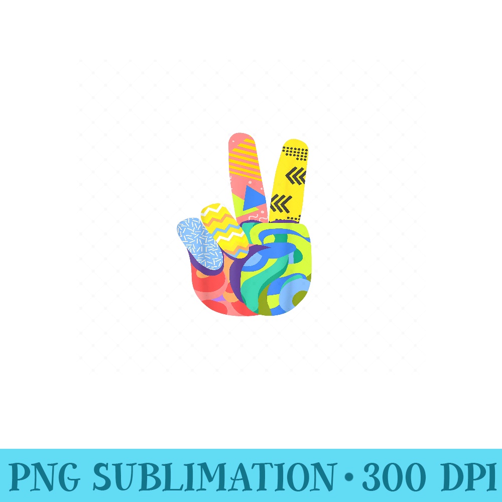 PEACE SIGN HAND Tie Dye Hippie 60s 70s 80s Girls - High Quality PNG files - Create with Confidence