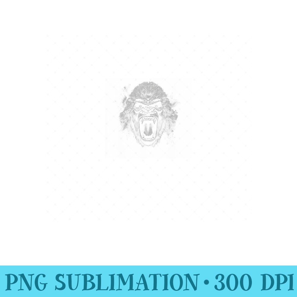 Gorilla Face Angry Growling Scary Silverback Gorilla - High Quality PNG files - Create with Confidence