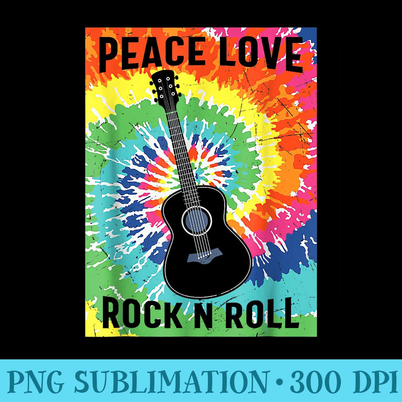Peace Love Rock n Roll Tie Dye Hippie Guitar Music Retro - High Quality PNG Files - Instant Access To Downloadable Files