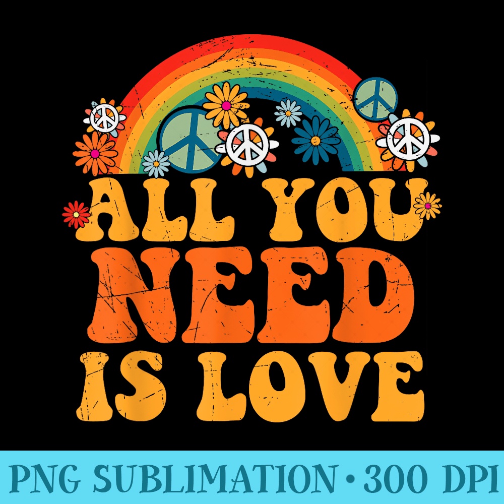 PEACE LOVE 60s 70s Tie Dye Groovy Hippie Halloween - Digital PNG Artwork - Easy-To-Print And User-Friendly Designs