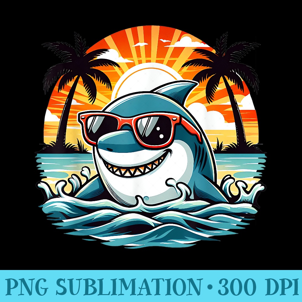 Funny Retro Shark in Sunglasses 70s 80s 90s Cool Ocean Shark - PNG Prints - Unleash Your Creativity