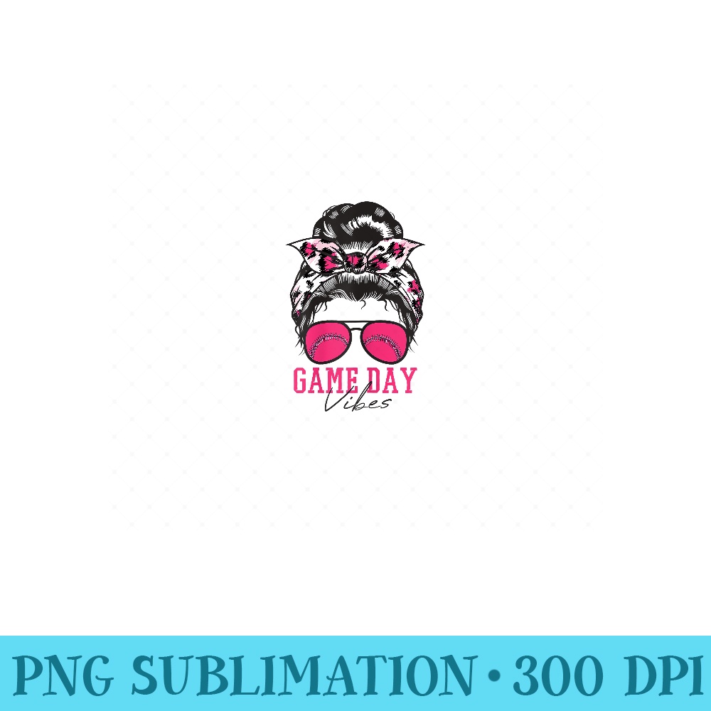 Game Day Softball Baseball Pink Leopard Print Messy Bun - Ready To Print PNG Designs - Premium Quality PNG Artwork