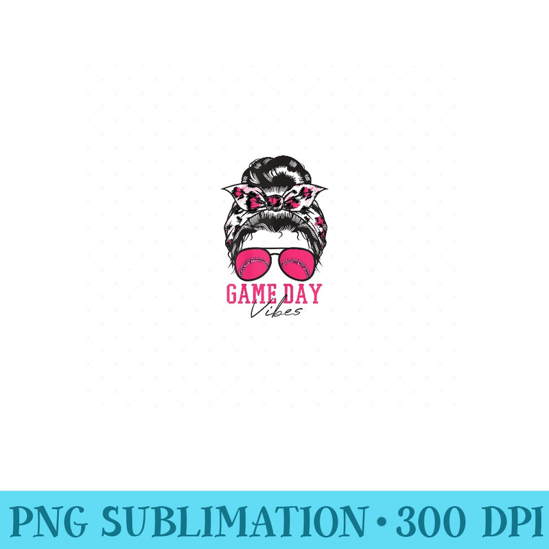 Game Day Softball Baseball Pink Leopard Print Messy Bun - Ready To Print PNG Designs - Premium Quality PNG Artwork