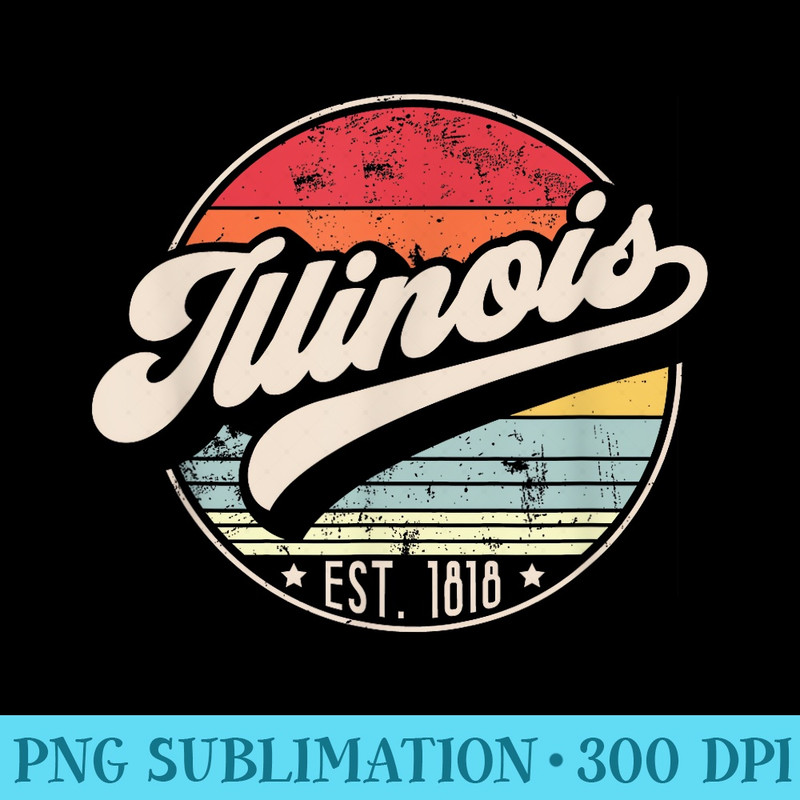 Retro Illinois Home State IL Cool 70s Style Sunset - PNG Graphics - Instant Access To Downloadable Files