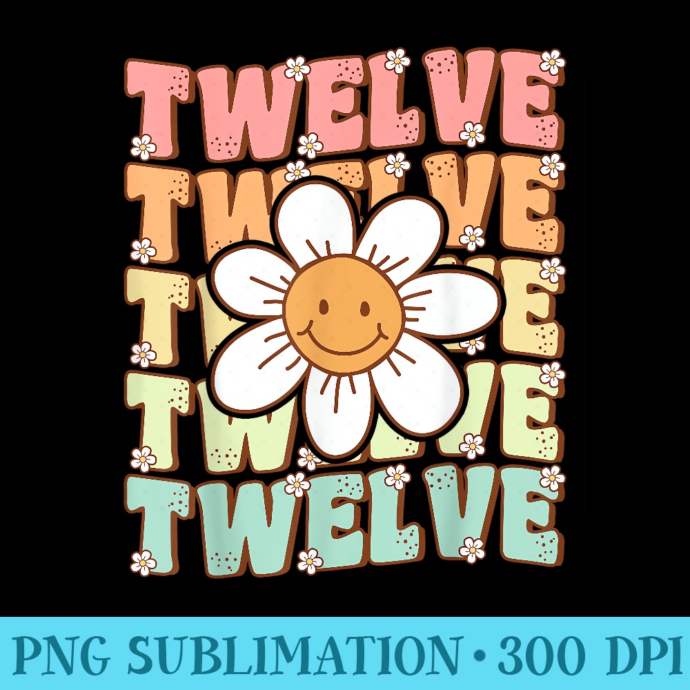 Cute Groovy 12th Birthday Party Daisy Flower Twelve Year Old - High Quality PNG files - Add a Festive Touch to Every Day