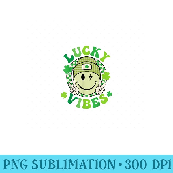 Groovy Lucky Vibes Shamrock St Patricks Day Women Girls - Sublimation PNG Designs - Bold & Eye-catching