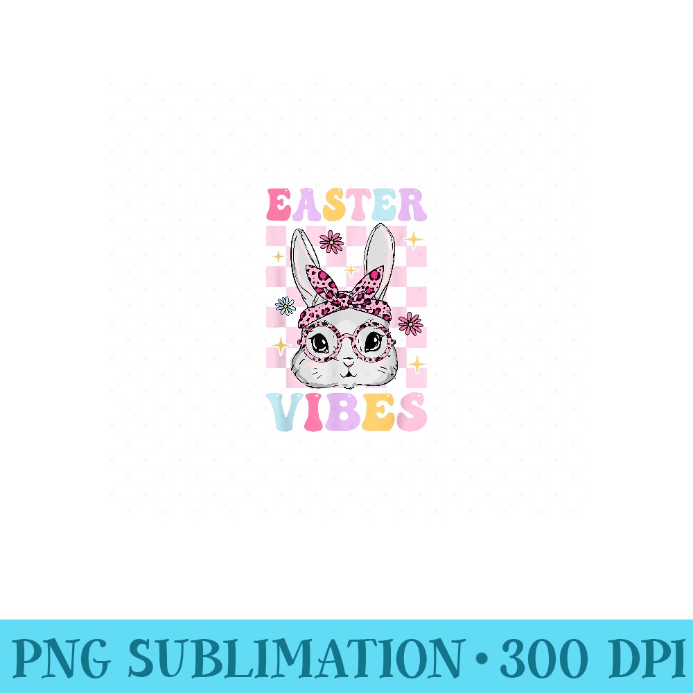 Retro Groovy Easter Vibes Bunny Checkered For Womens Girls - Sublimation PNG Designs - Perfect for Creative Projects