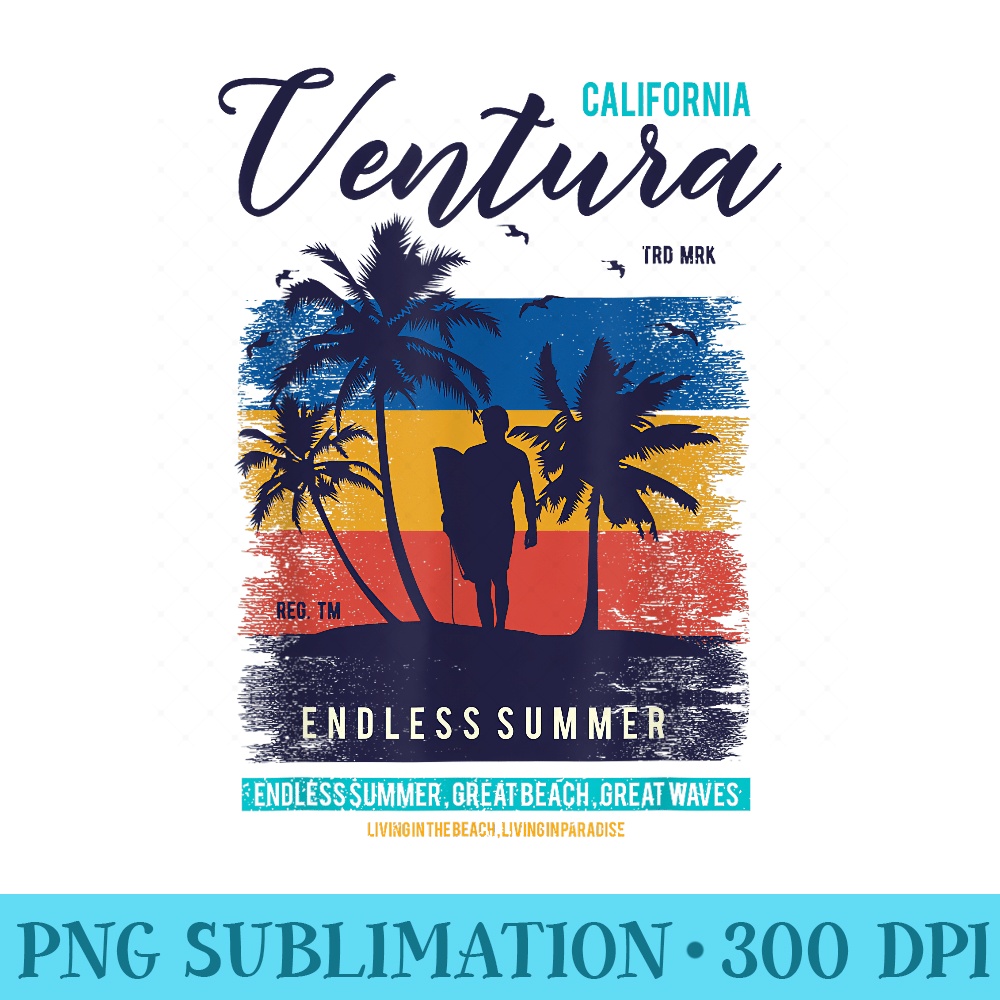 Retro California Ventura Beach 70s 80s Ventura - Unique PNG Artwork - Perfect for Personalization