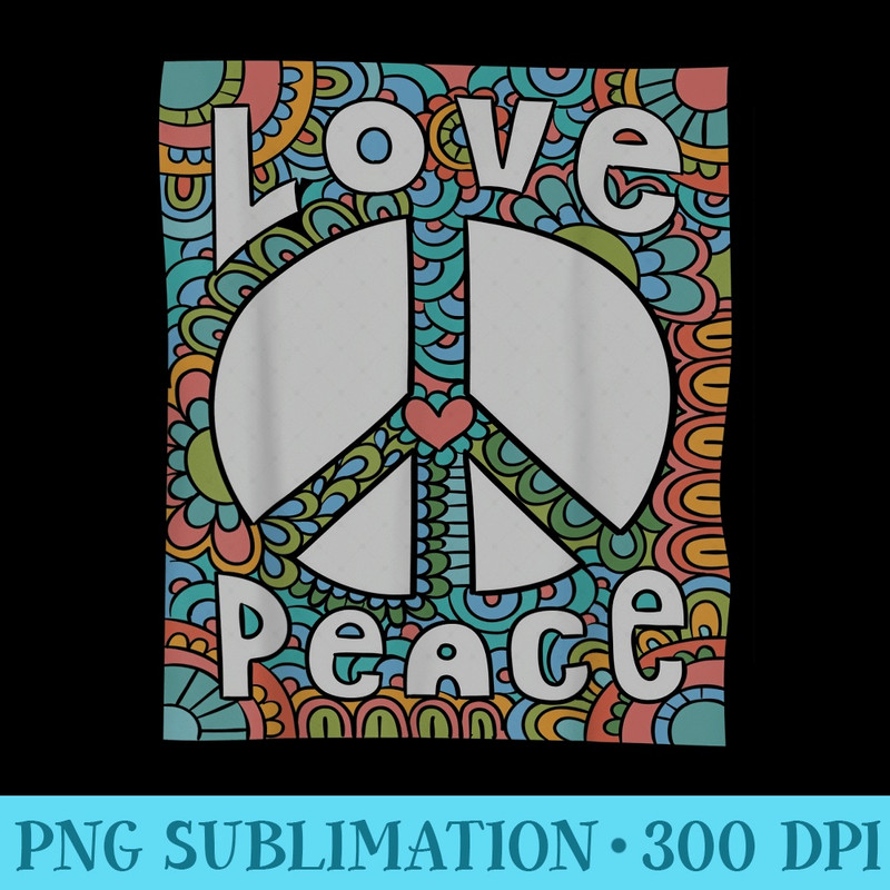 PEACE SIGN LOVE T 60s 70s Tie Dye Hippie - Trendy PNG Designs - Enhance Your Apparel with Stunning Detail