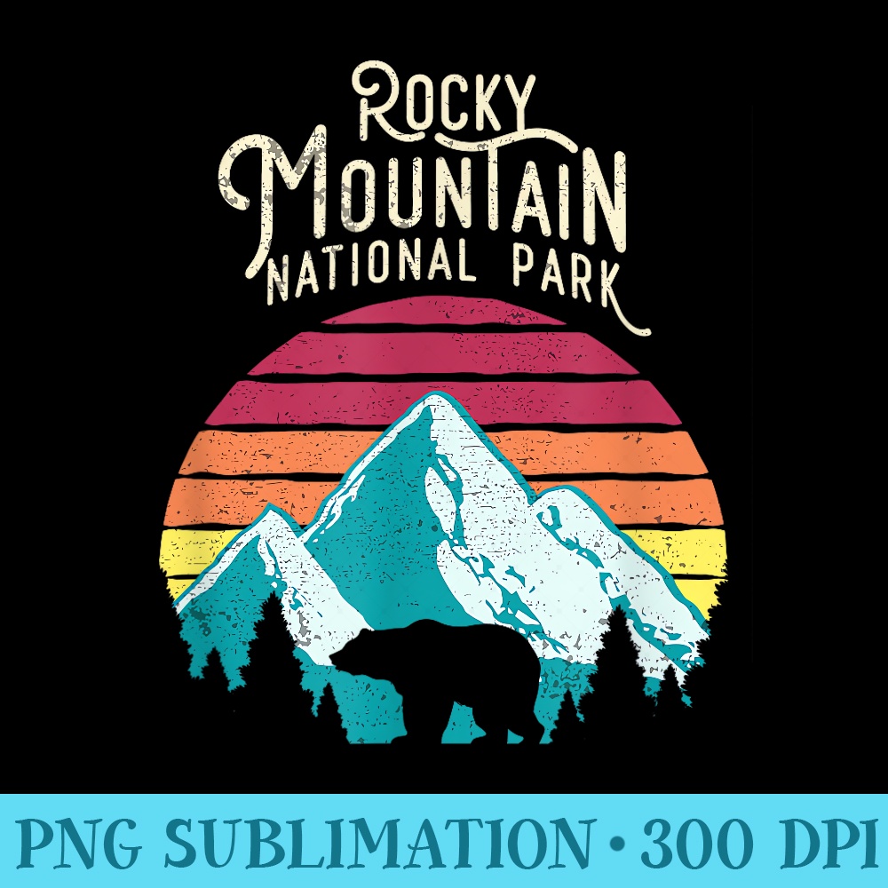Retro Rocky Mountain National Park Colorado Bear - Digital PNG Artwork - Perfect for Creative Projects