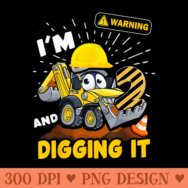 2nd Birthday Construction Excavator 2 Years Old Digger - Printable PNG Graphics - Add a Festive Touch to Every Day