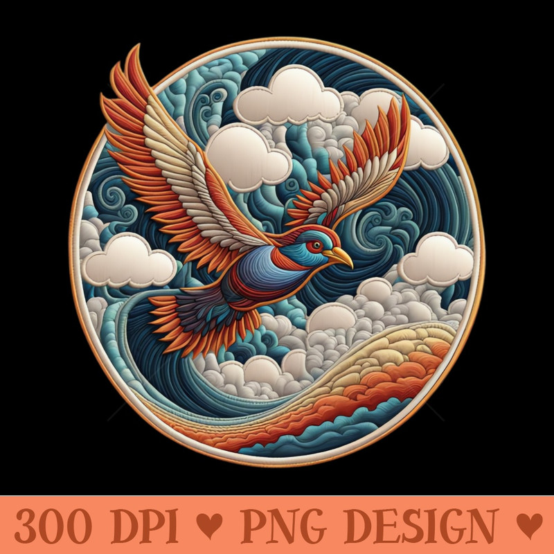 Bird in the Clouds Embroidered Patch - Printable PNG Graphics - Unleash Your Inner Rebellion
