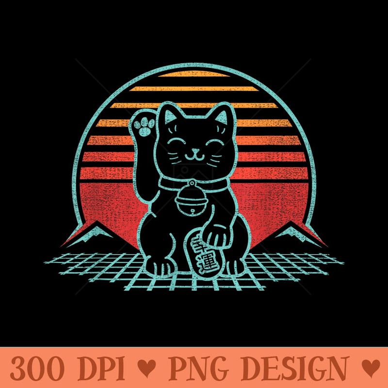 Maneki Neko Kawaii Lucky Cat Japan Retro 80s Style Cute - Ready To Print PNG Designs - Premium Quality PNG Artwork