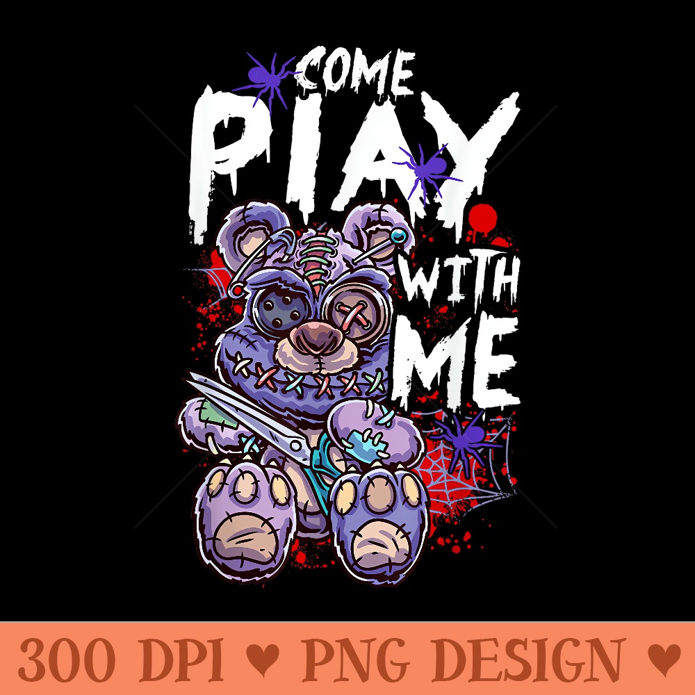 Scary Killer Teddy Bear Pastel Goth Style Creepy Kawaii - Exclusive PNG designs - Easy To Print And User Friendly Designs