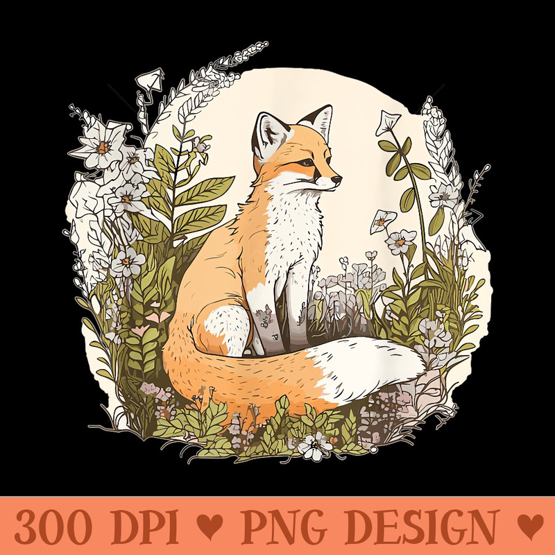 Fox Cottagecore Aesthetic Floral Goblincore Mycology - High Quality PNG Files - Bring Your Designs to Life