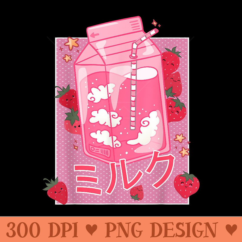 Retro 90s Strawberry Milk Shake Funny Japanese Kawaii Milk - PNG Art Files - Lifetime Access To Purchased Files