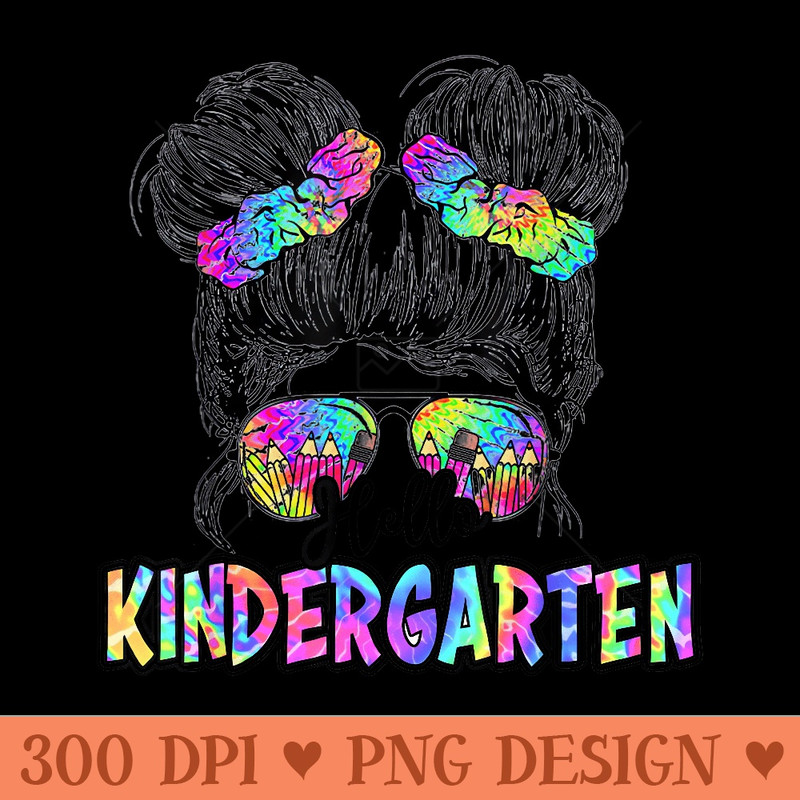 FUNNY BACK TO SCHOOL Messy KID Bun Hello Kindergarten GIRL - PNG graphics - Perfect for Sublimation Art