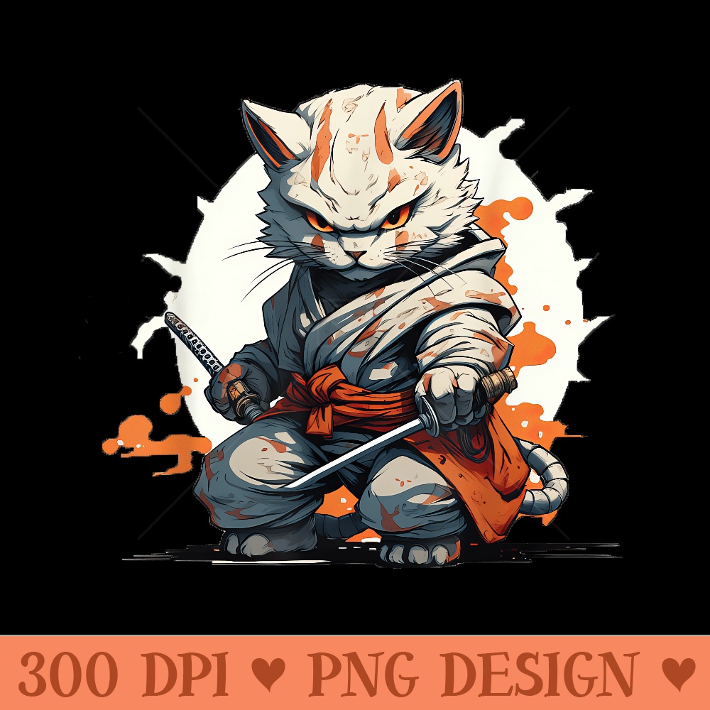 Japanese Ninja Cat Warrior Battle Pose Kawaii - Clipart PNG - Trendsetting And Modern Collections
