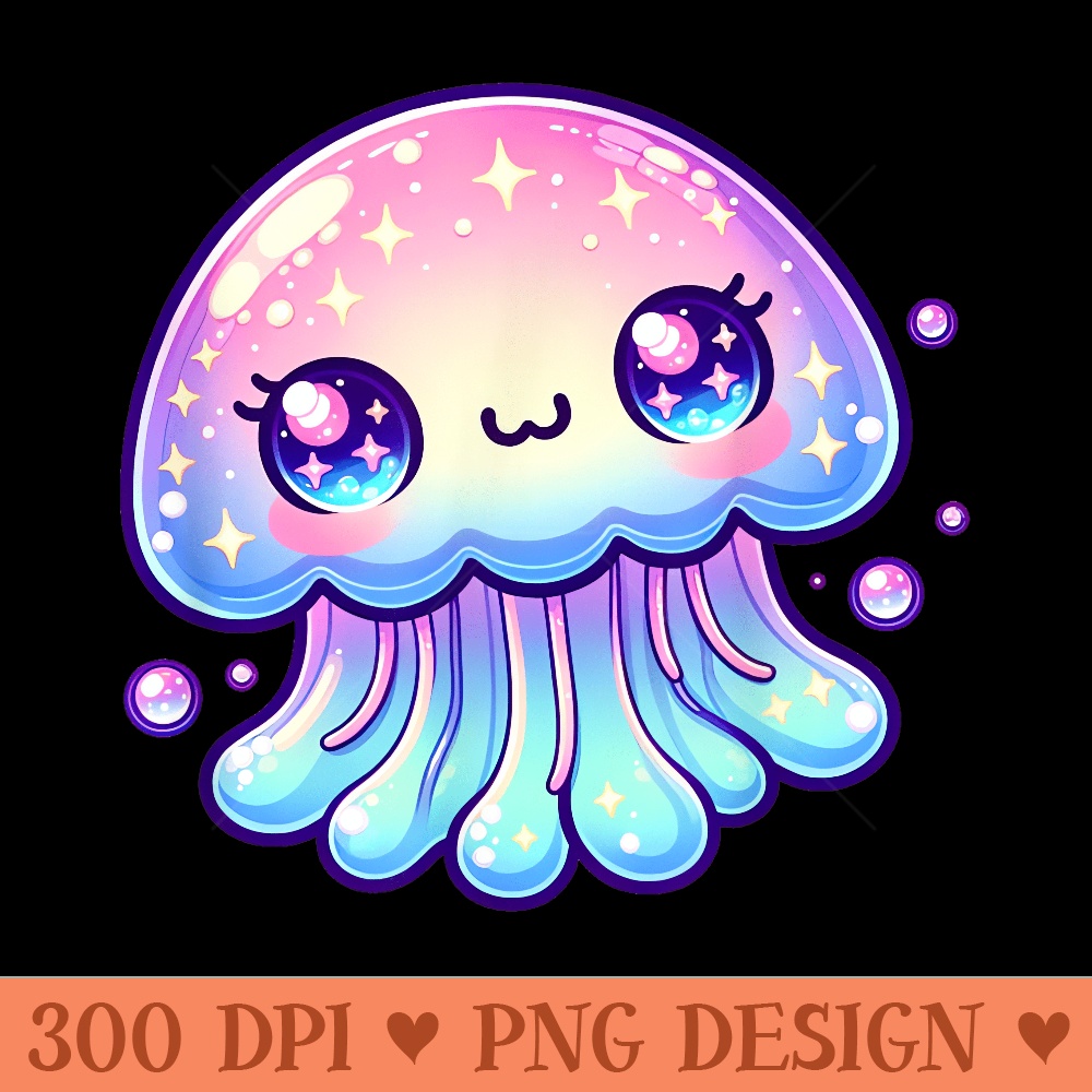 Cute Kawaii Jellyfish Anime Fun Blue Pink Sea Critter - PNG graphics - Quick And Seamless Download Process
