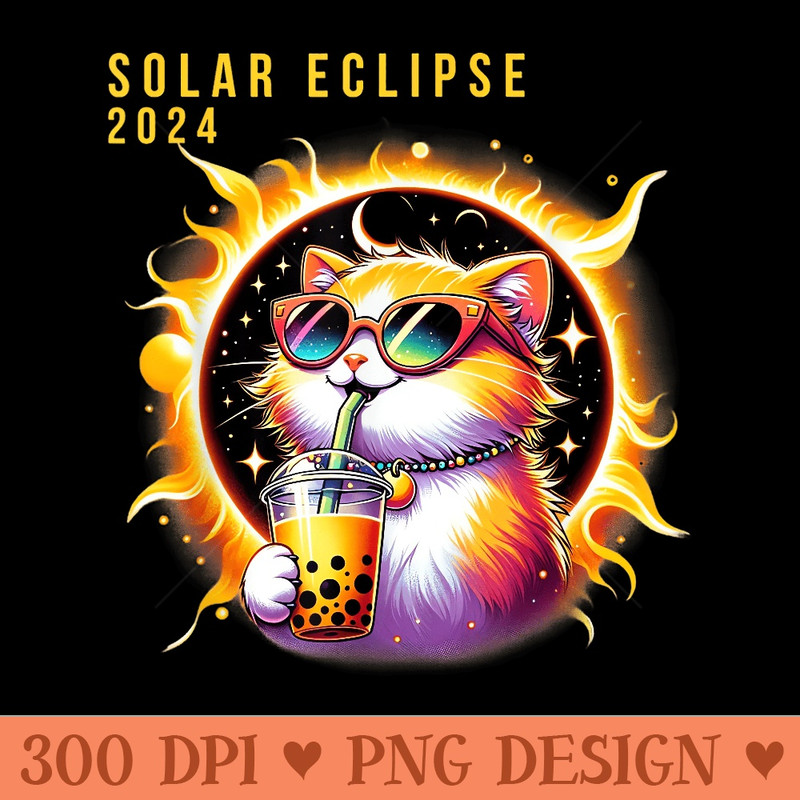 Solar Eclipse April 8 2024 Astronomy Kawaii Cat Lover - Exclusive PNG designs - High Resolution And Print Ready Designs