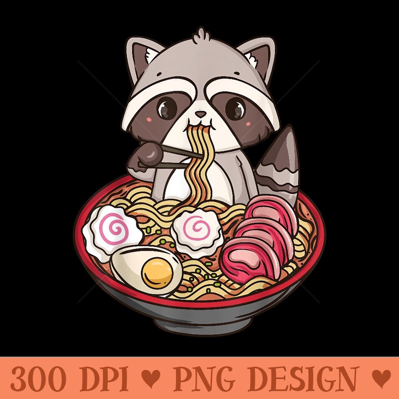 Ramen Raccoon Anime Kawaii Cute - Digital PNG Artwork - Bold & Eye Catching