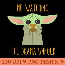 star wars the mandalorian grogu me watching the drama meme - unique png artwork