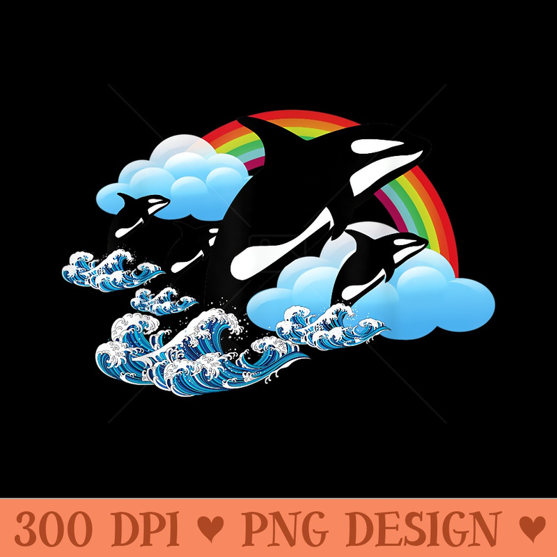 Killer Orca Whale Family Jumping Rainbow Funny - PNG graphics - High Resolution And Print Ready Designs