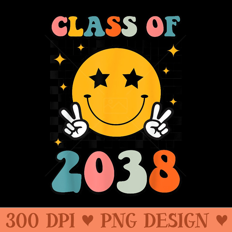 Class of 2038 Grow With Me Back To School Retro Smile Face - High Resolution PNG image download - Perfect for Sublimation Mastery