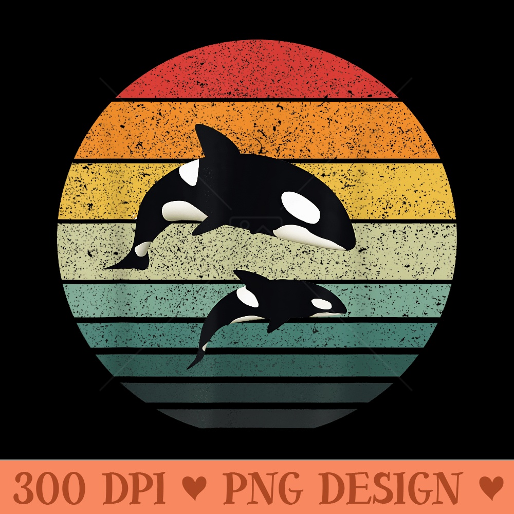 Orca Family Vintage Retro Art, Killer Whale Family - PNG Download - Enhance Your Apparel