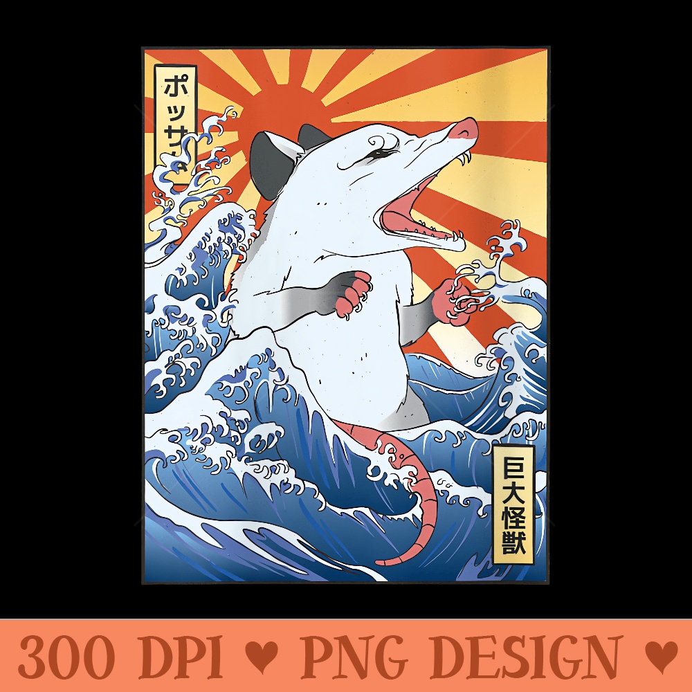 s Opossum Japanese Wave Funny Vintage Possum Lover - PNG graphics - Versatile And Customizable Designs