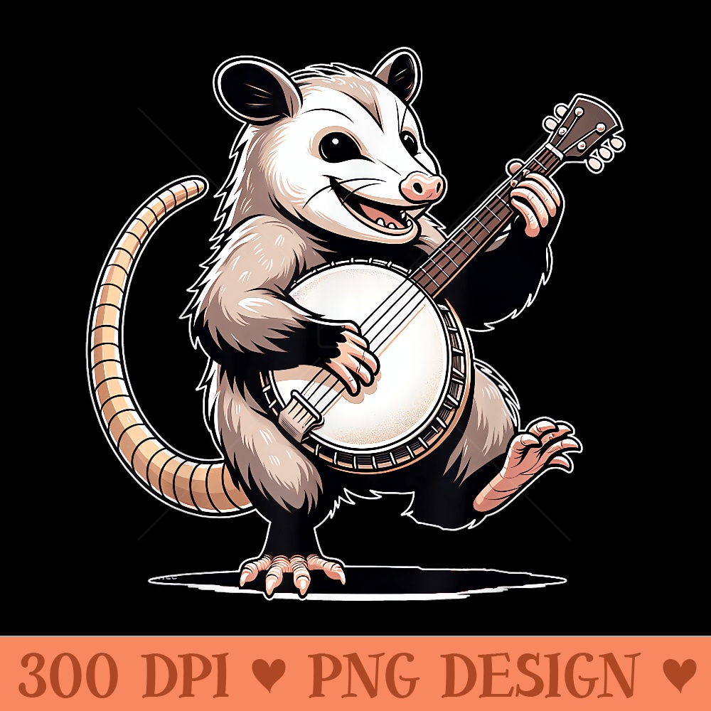 Classic Opossum Playing Banjo Guitar Possum Love Animals Cat - PNG download for graphic design - Perfect for Creative Projects