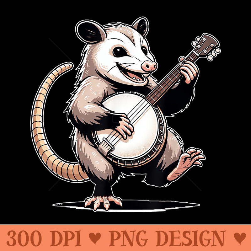 Classic Opossum Playing Banjo Guitar Possum Love Animals Cat - PNG download for graphic design - Perfect for Creative Projects