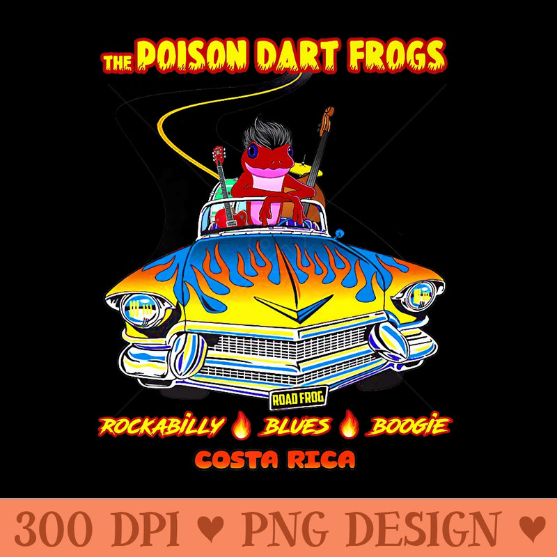 Road Frog Flaming Caddy Poison Dart Costa Rica Rockabilly Premium - PNG download with transparent background - Unique And Exclusive Designs