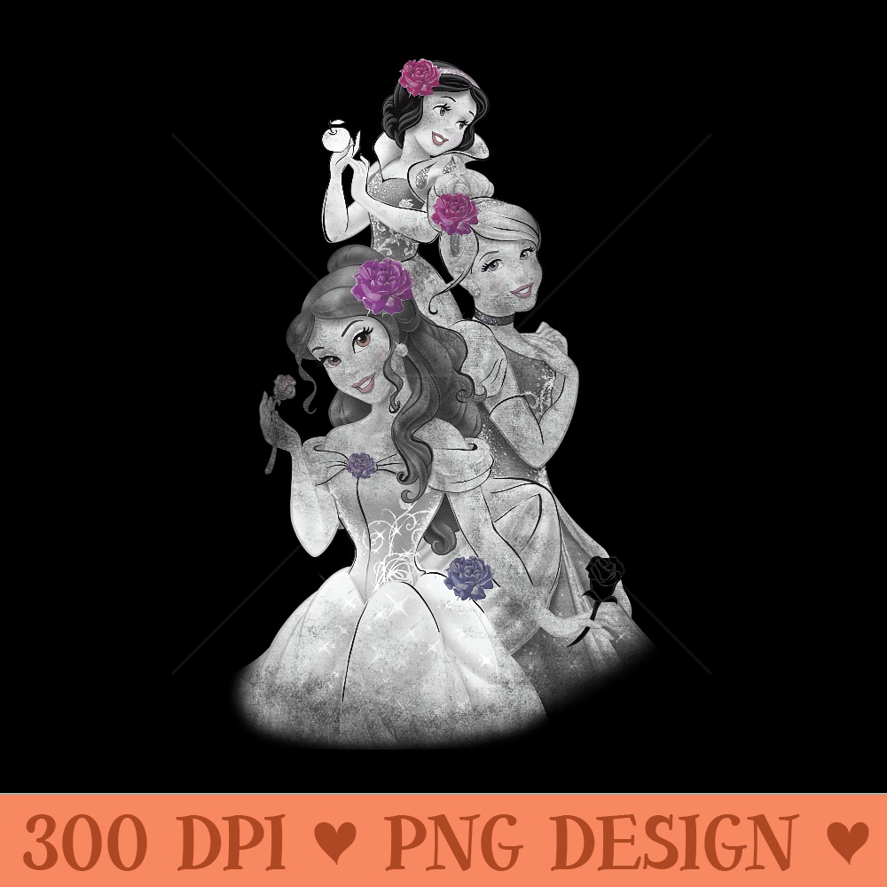 Disney Princess Trio Floral Sparkle Graphic T - Modern PNG designs - Create with Confidence