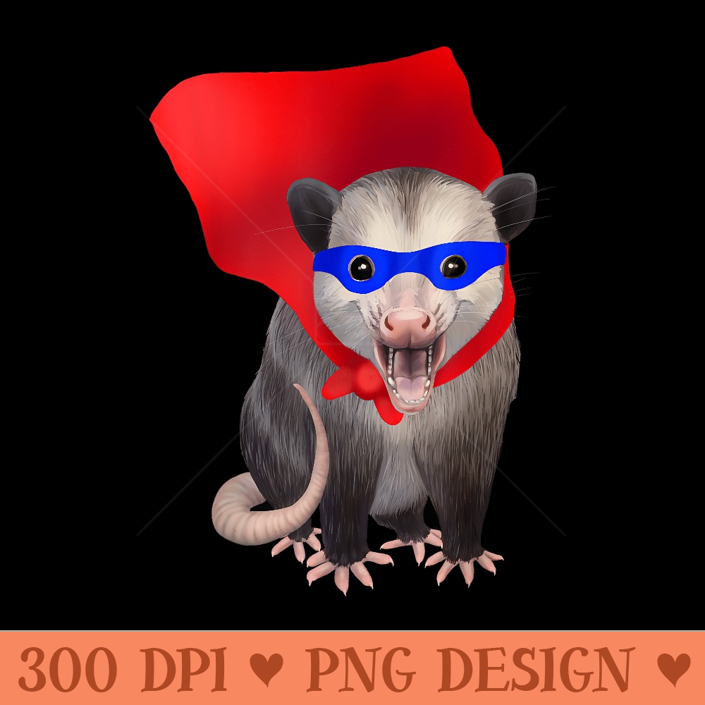 Superhero possum opossum in a super hero cape and mask - PNG design downloads - High Resolution And Print Ready Designs