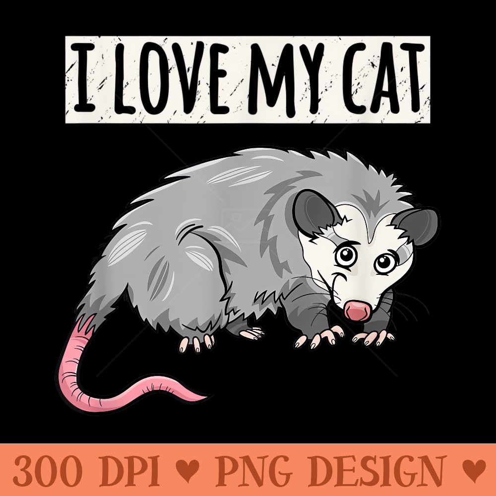 Funny Opossum Design I Love My Cat Cute Opossum - Printable PNG Graphics - Lifetime Access To Purchased Files