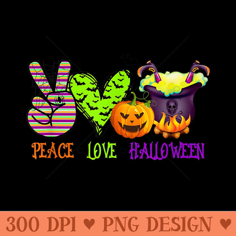 Peace Love Halloween Vibes Pumpkin Witch Poison Cauldron - Unique PNG Artwork - Quick And Seamless Download Process
