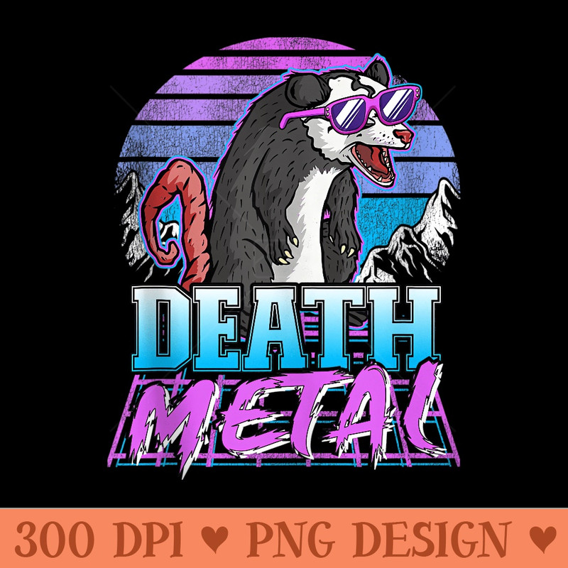 Retrowave Pastel Opossum 90s Synthwave Retro Death Metal - High Quality PNG Files - Bold & Eye Catching