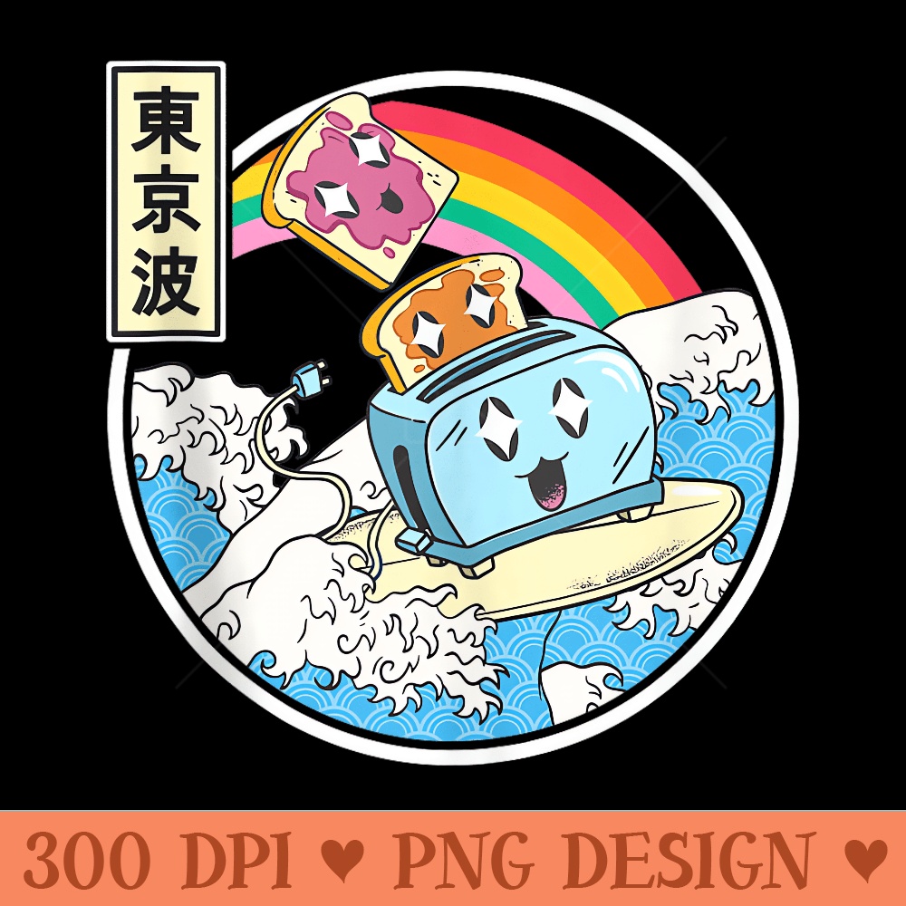 Surfing Toaster Peanut Butter Jelly Toast Japan Waves Kawaii - High Resolution PNG image download - High Resolution And Print Ready Designs