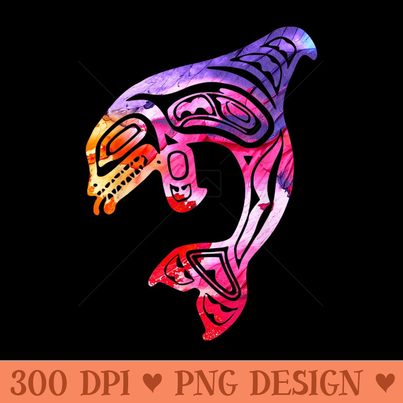 Colorful Orca Killer Whale Pacific NW Native American - Sublimation PNG Designs - Bring Your Designs to Life