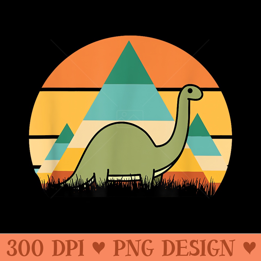 Brontosaurus Cute Funny Dinosaurs Kawaii Retro Sunset - Trendy PNG Designs - Unique And Exclusive Designs