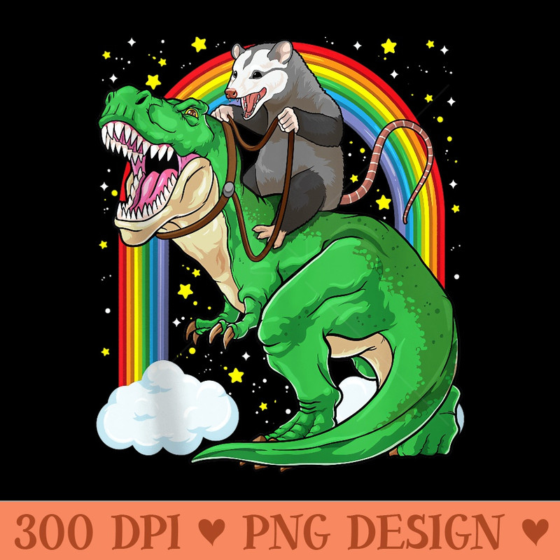 Possum Opossum Riding Dinosaur T Rex Trash Garbage - Ready To Print PNG Designs - Versatile And Customizable Designs