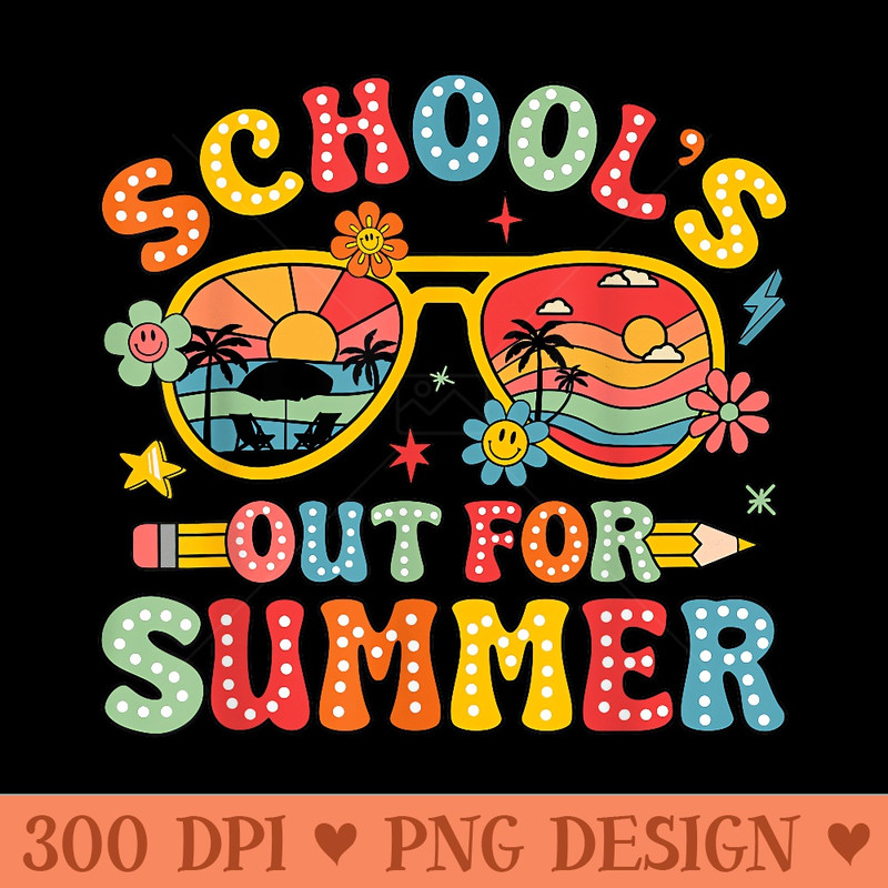 Retro Last Day Of Schools Out For Summer Teacher Girls - PNG Graphics - Eco Friendly And Sustainable