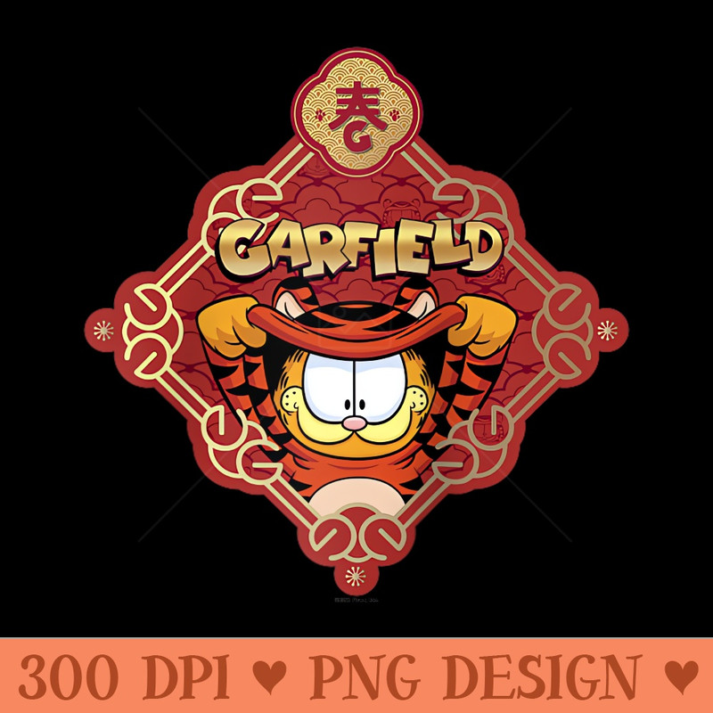 Garfield Chinese New Year Garfield 2022 Red Badge Raglan Baseball - High Quality PNG files - Instant Access To Downloadable Files