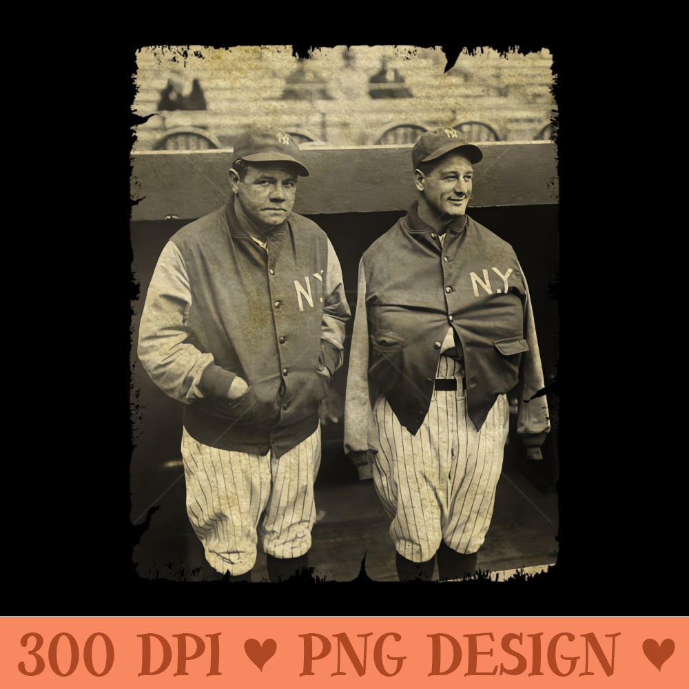 Babe Ruth and Lou Gehring, Former Captain of The New York Yankees - Printable PNG Graphics - Enhance Your Apparel