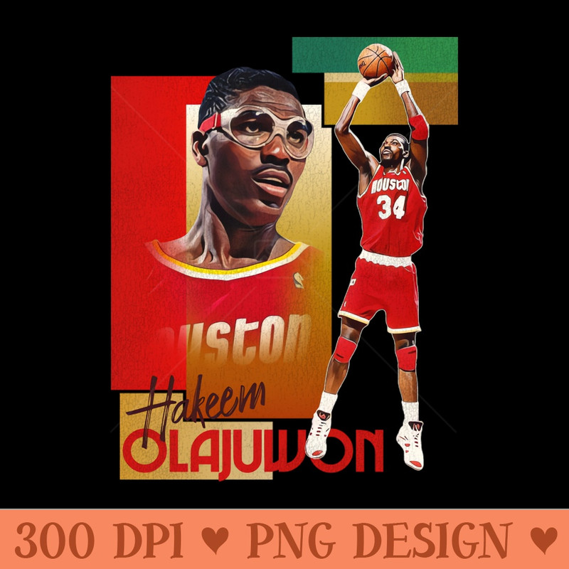 Retro Hakeem Olajuwon Basketball Card - Printable PNG Images - Spice Up Your Sublimation Projects