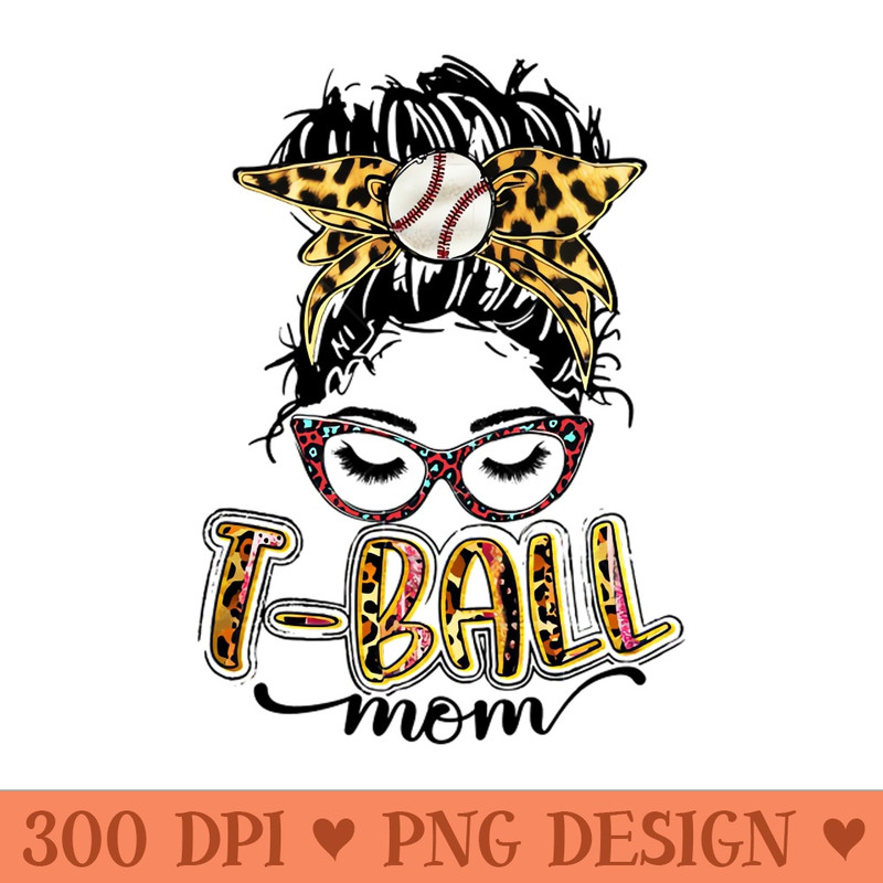 T Ball Mom Messy Bun Leopard, Baseball Mom Leopard - High Resolution PNG Designs - Perfect for Creative Projects