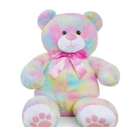 Products 35in Giant Soft Plush Teddy Bear Stuffed Animal Toy w/ Bow Tie, Footprints - Pastel