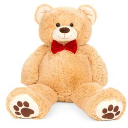 35in Giant Soft Plush Teddy Bear Stuffed Animal Toy w/ Bow Tie, Footprints - Brown