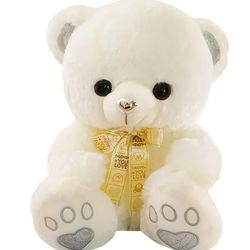 Teddy Bear Stuffed Animals, Cute Plush Toys with Footprints Bow-Knot, Soft Small Cuddly Stuffed Plush Teddy Bear_ White